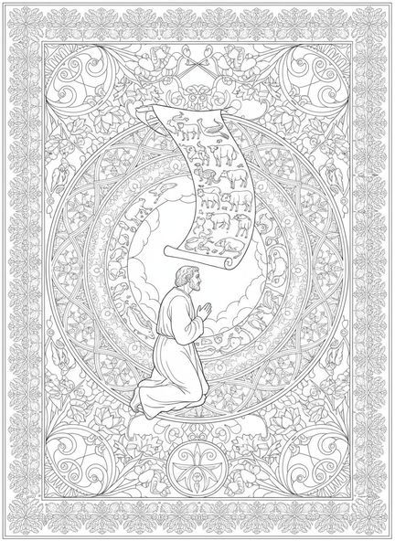 Pierre recevant une vision divine, page à colorier de Pierre et Corneille pour le style de journal biblique pour adultes.