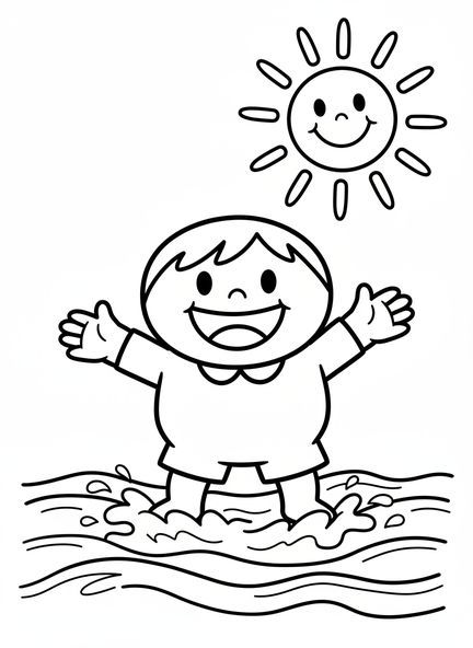 Pierre souriant sur l'eau, page à colorier Pierre marchant sur l'eau pour les préscolaires de 3 à 5 ans