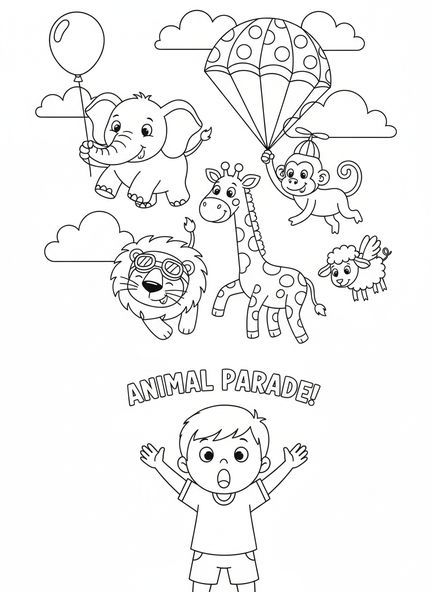 Des animaux descendant du ciel, page à colorier sur la vision de Pierre pour les enfants de 5 à 10 ans
