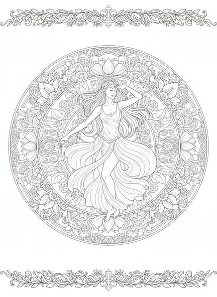 Salomé bailando, página para colorear de Salomé en estilo de journaling bíblico para adultos.