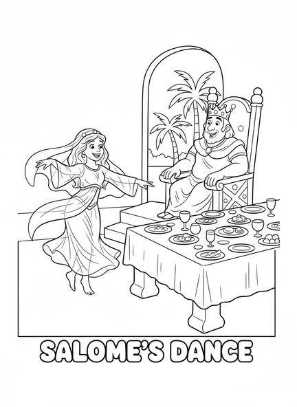 Salome tańcząca, kolorowanka Salome dla dzieci w wieku 5-10 lat