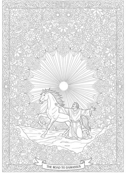 Saul auf einem Pferd, Ausmalbild zur Bekehrung Sauls für Erwachsene im Bibel-Journaling-Stil