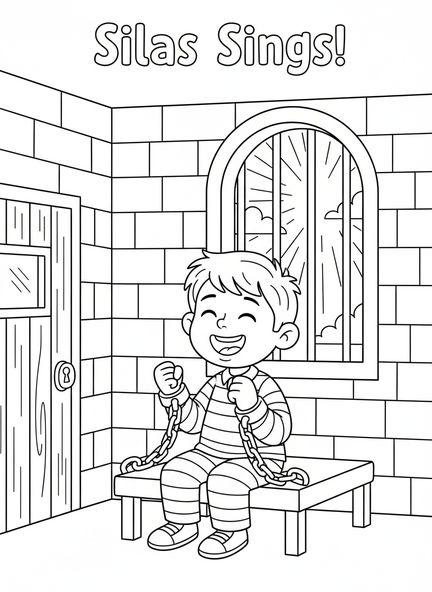Silas singt, Ausmalbild von Silas für Kinder im Alter von 5-10 Jahren.