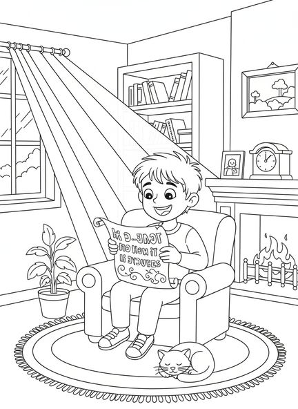 Timotheus liest eine Schriftrolle, Ausmalbild für Kinder im Alter von 5-10 Jahren