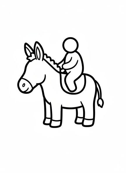 Burro con jinete, página para colorear de la Entrada Triunfal para niños de 2 a 3 años