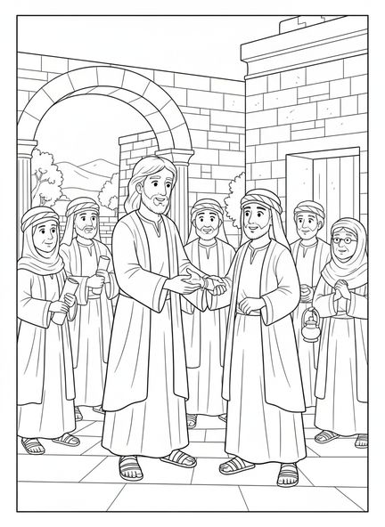 Jesus heilt einen Mann, Ausgemergelte Hand Malvorlage für Sonntagsschulkinder im Alter von 5-12 Jahren.
