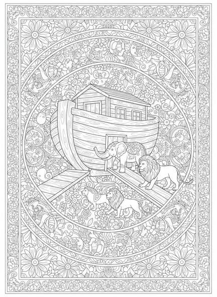 Paire d'éléphants, page à colorier de la Bible 66 Livres pour adultes dans un style de journal biblique