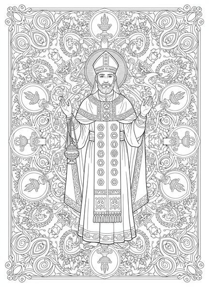 Aarón en vestiduras sacerdotales, página para colorear de Aarón Sacerdote estilo journaling bíblico para adultos