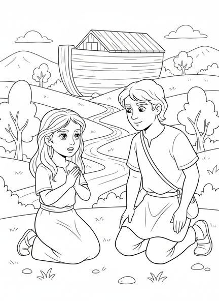 Abigail suplicando a David, página para colorear de Abigail para niños de 5 a 10 años.