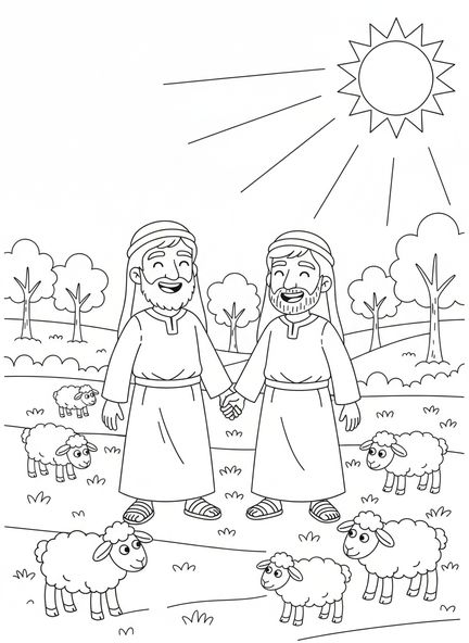 Rencontre entre Abraham et Lot, page à colorier Abraham Lot Séparés pour les enfants de 5 à 10 ans.