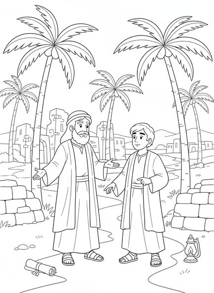 Abraham y Lot discutiendo, página para colorear de Abraham y Lot Separándose para niños de Escuela Dominical de 5 a 12 años
