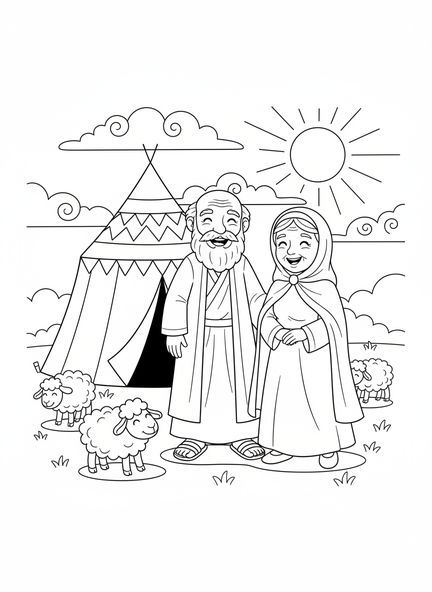 Abraham et Sarah, page à colorier d'Abraham pour les enfants de 5 à 10 ans