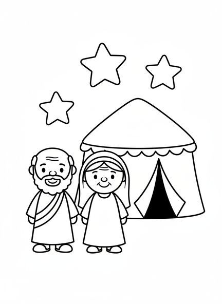 Abraham y Sara sonriendo, página para colorear de Abraham para niños de 3 a 5 años