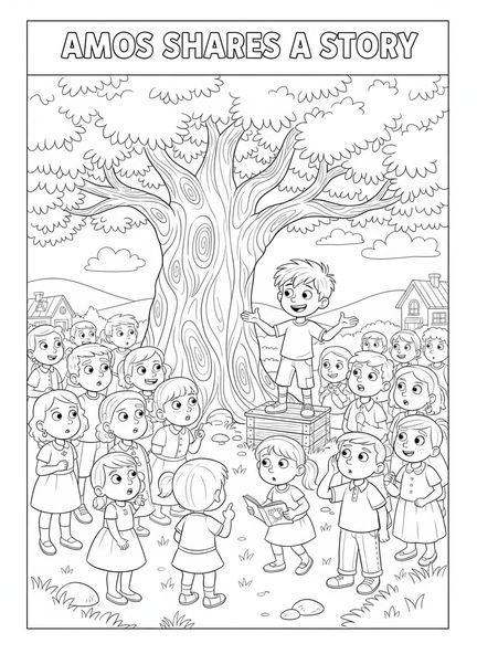 Amós predicando a una multitud, página para colorear de Amós para niños de 5 a 10 años.