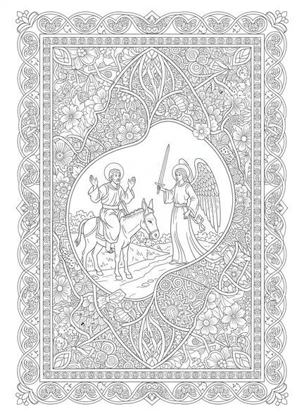 Balaam sur son âne, page à colorier de l'âne de Balaam pour le journaling biblique style adulte