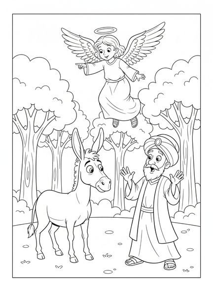 Balaam parlant à son âne, page à colorier de l'âne de Balaam pour les enfants de 5 à 10 ans.