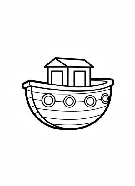 Gran barco de madera en forma de arca, página para colorear de la Biblia con jirafa para niños de 2 a 3 años