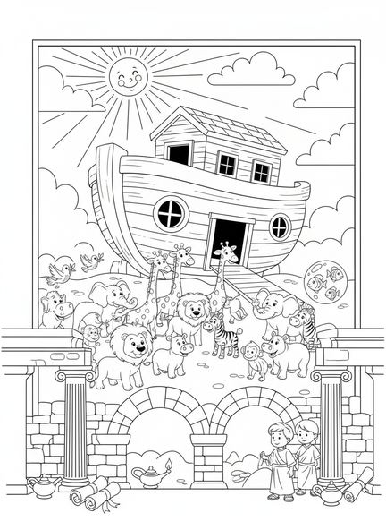 Pares de animales, página para colorear sobre la Creación: Aves y Peces para niños de Escuela Dominical de 5 a 12 años.