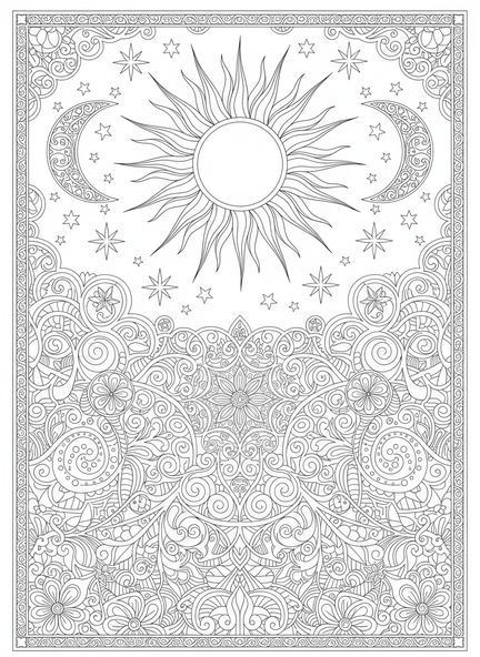 Sol, luna y estrellas, Día de la Creación 4 página para colorear Sol Luna Estrellas estilo de journaling bíblico para adultos.