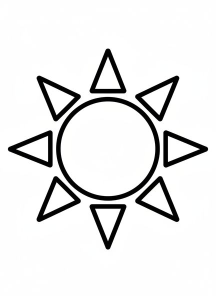 Sol gigante, página para colorear del Sol, la Luna y las Estrellas en la Creación para niños de 2 a 3 años