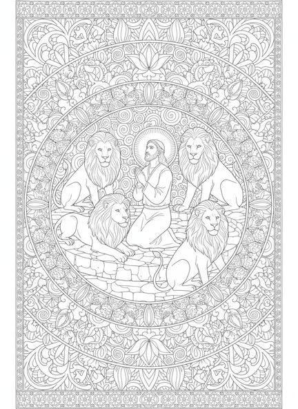 Daniel dans la fosse aux lions, page à colorier Daniel Fosse aux Lions Daniel Libéré de la Fosse pour adultes style de journal biblique
