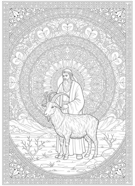 Ceremonia del chivo expiatorio, página para colorear del Día de la Expiación en estilo de journaling bíblico para adultos.
