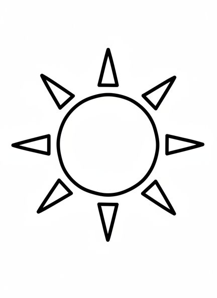 Forma de sol gigante, Días de la Creación, página para colorear para niños de 2 a 3 años