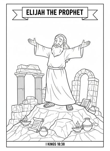 Der Prophet Elia, Ausmalbild von Elia im Wagen für Kinder in der Sonntagsschule im Alter von 5-12 Jahren.