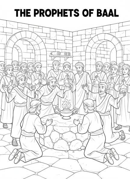 Die Propheten Baals beten, Elia auf dem Berg Karmel Malvorlage für die Sonntagsschule Kinder im Alter von 5-12 Jahren.