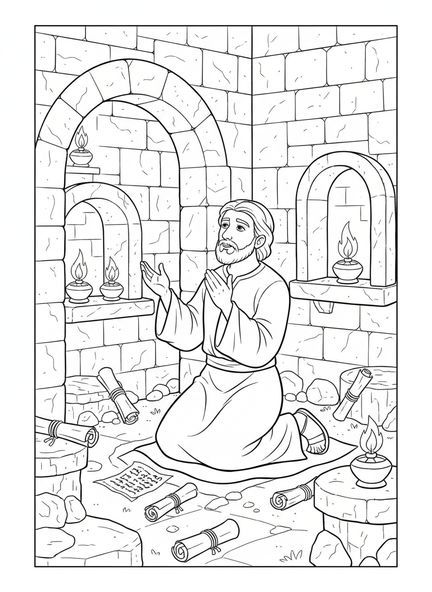 Elia betet, Ausmalbild von Elia für die Sonntagsschule für Kinder im Alter von 5-12 Jahren.
