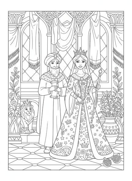 Reine Esther, page à colorier Reine Esther pour enfants de 5 à 10 ans
