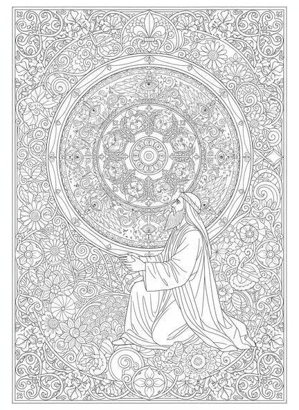 L'émerveillement d'Ézéchiel, page à colorier de la roue d'Ézéchiel pour le journaling biblique style adulte