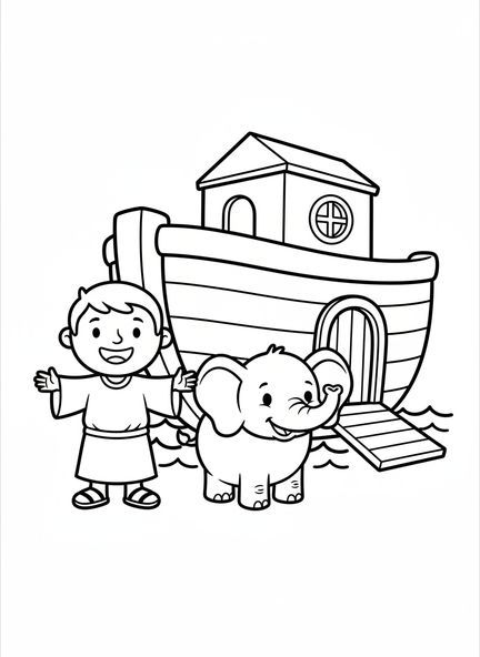 Noé souriant, page à colorier sur le Grand Déluge pour les enfants d'âge préscolaire de 3 à 5 ans