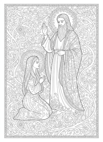Eli bénissant Anne, page à colorier de la prière d'Anne pour le journaling biblique