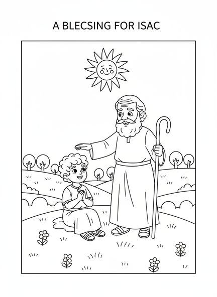 Isaac recibiendo la bendición, página para colorear de la bendición de Isaac para niños de 5 a 10 años