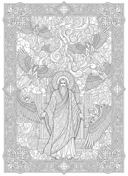Isaïe dans le temple, page à colorier de la vision du trône d'Isaïe 6 pour le journal biblique des adultes.