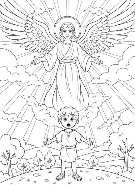 Isaías olhando para um anjo, página de colorir de Isaías para crianças de 5 a 10 anos.