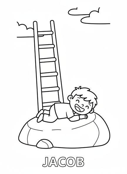 Lächelnder Jakob, Ausmalbild von Jakobs Leiter für Vorschulkinder im Alter von 3-5 Jahren.