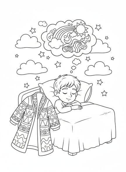 Joseph en train de rêver, page à colorier Joseph Rêves pour enfants de 5 à 10 ans