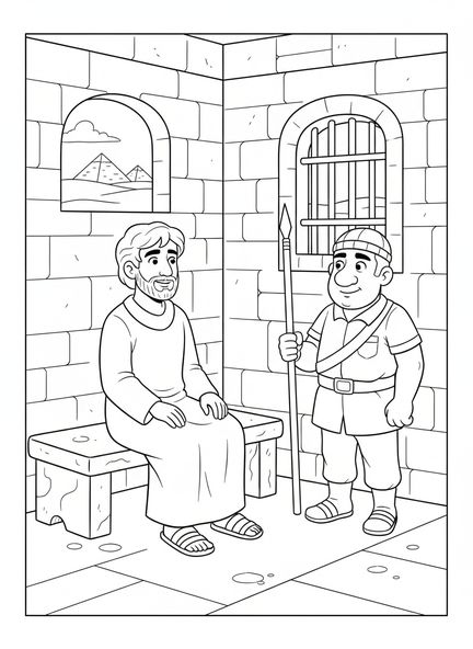 José en prisión, página para colorear de José en la prisión de Egipto para niños de 5 a 10 años