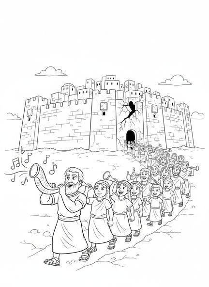 Josué menant les Israélites, page à colorier Josué pour les enfants de 5 à 10 ans