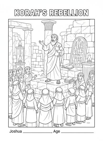 Korah spricht zu den Israeliten, Ausmalbild zur Korah-Rebellion für Sonntagsschulkinder im Alter von 5-12 Jahren