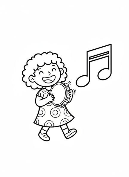 Miriam mit Tamburin, Ausmalbild von Miriam mit Tamburin für Vorschulkinder im Alter von 3-5 Jahren.