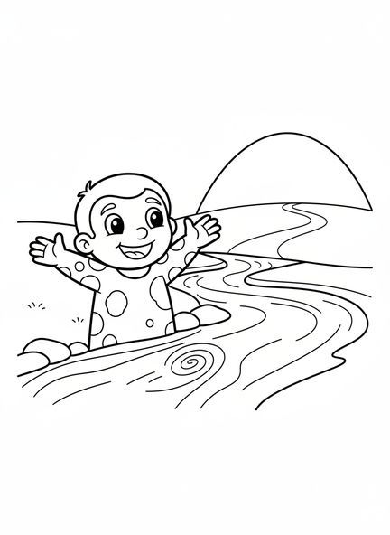Lächelnder Naaman, Malvorlage über Naaman und seine Lepra für Vorschulkinder im Alter von 3-5 Jahren.
