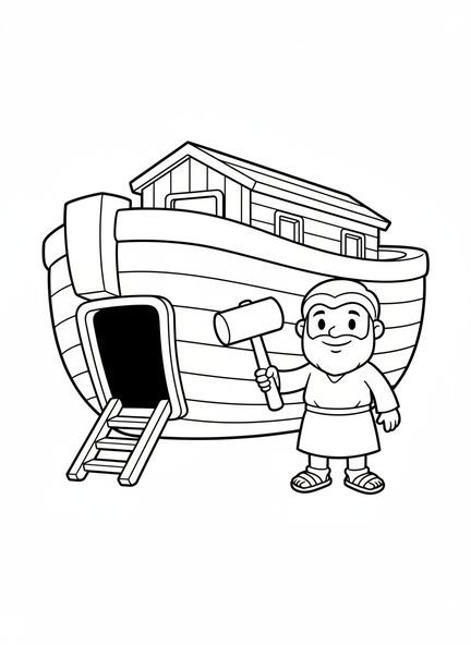 Noé souriant, page à colorier de l'arc-en-ciel de Noé pour les enfants d'âge préscolaire de 3 à 5 ans
