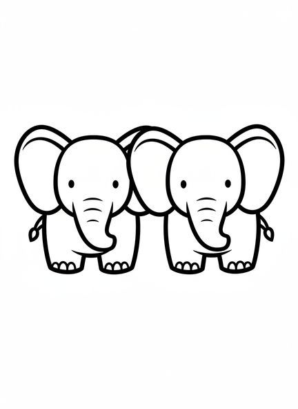 Dois elefantes de desenho animado, página para colorir dos Animais da Arca de Noé 2 a 2 para crianças de 2 a 3 anos.