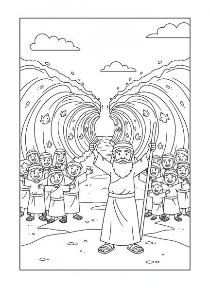 Noah baut eine Arche mit Werkzeugen um sich herum. Ausmalbild von Noahs Arche für Kinder, kostenlos zum Ausdrucken