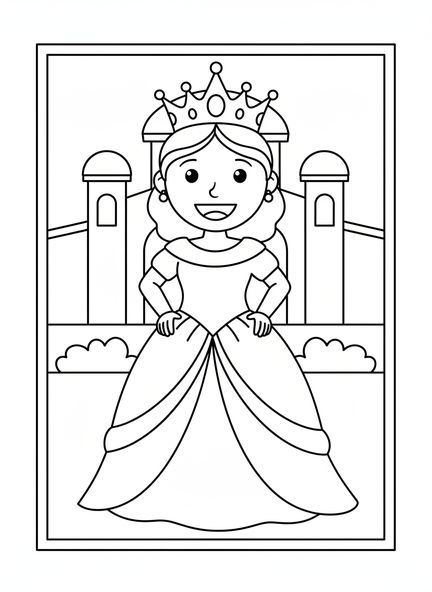 Lächelnde Königin Esther, Purim Ausmalbild für Vorschulkinder im Alter von 3-5 Jahren
