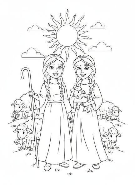 Page à colorier de Rachel et Léa pour les enfants de 5 à 10 ans