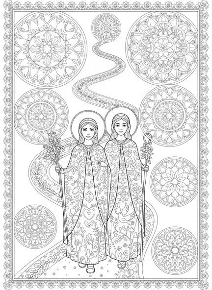 Naomi und Ruth beim Gehen, Ausmalbild für Erwachsene im Bibel-Journaling-Stil